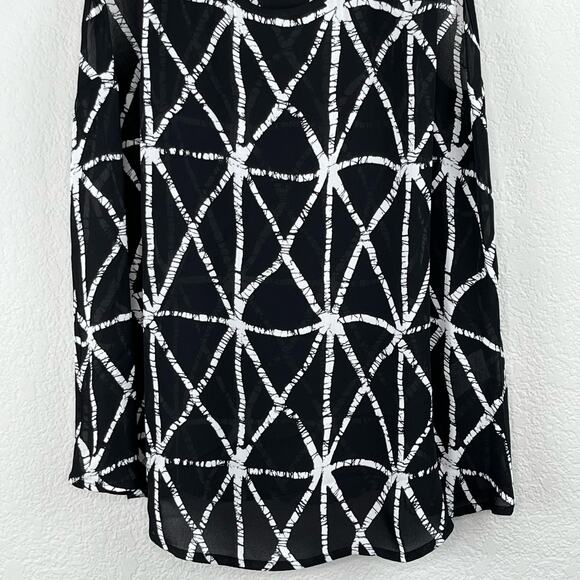 A.L.C. Black White Geometric Silk Sleeveless Scoop Neck Tank Top Blouse Med/Lge - Picture 6 of 14